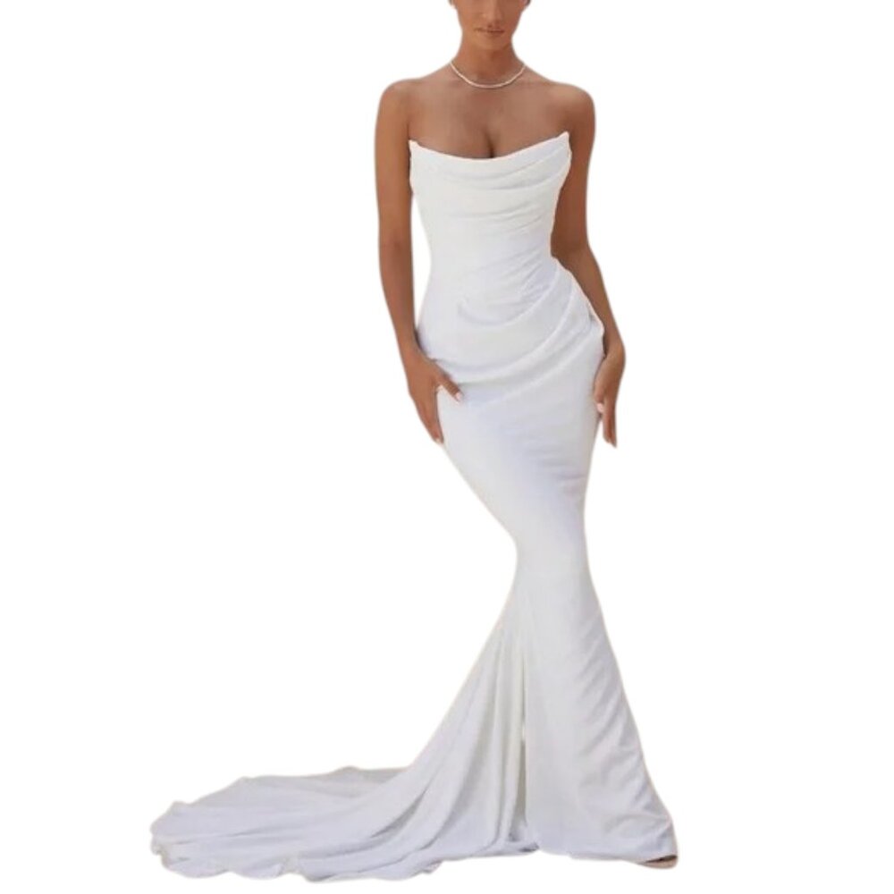 House of CB Esmee Ivory Draped White Midi Corset Dress Bridal 👰🏻‍♀️💌 🕊️💍✨